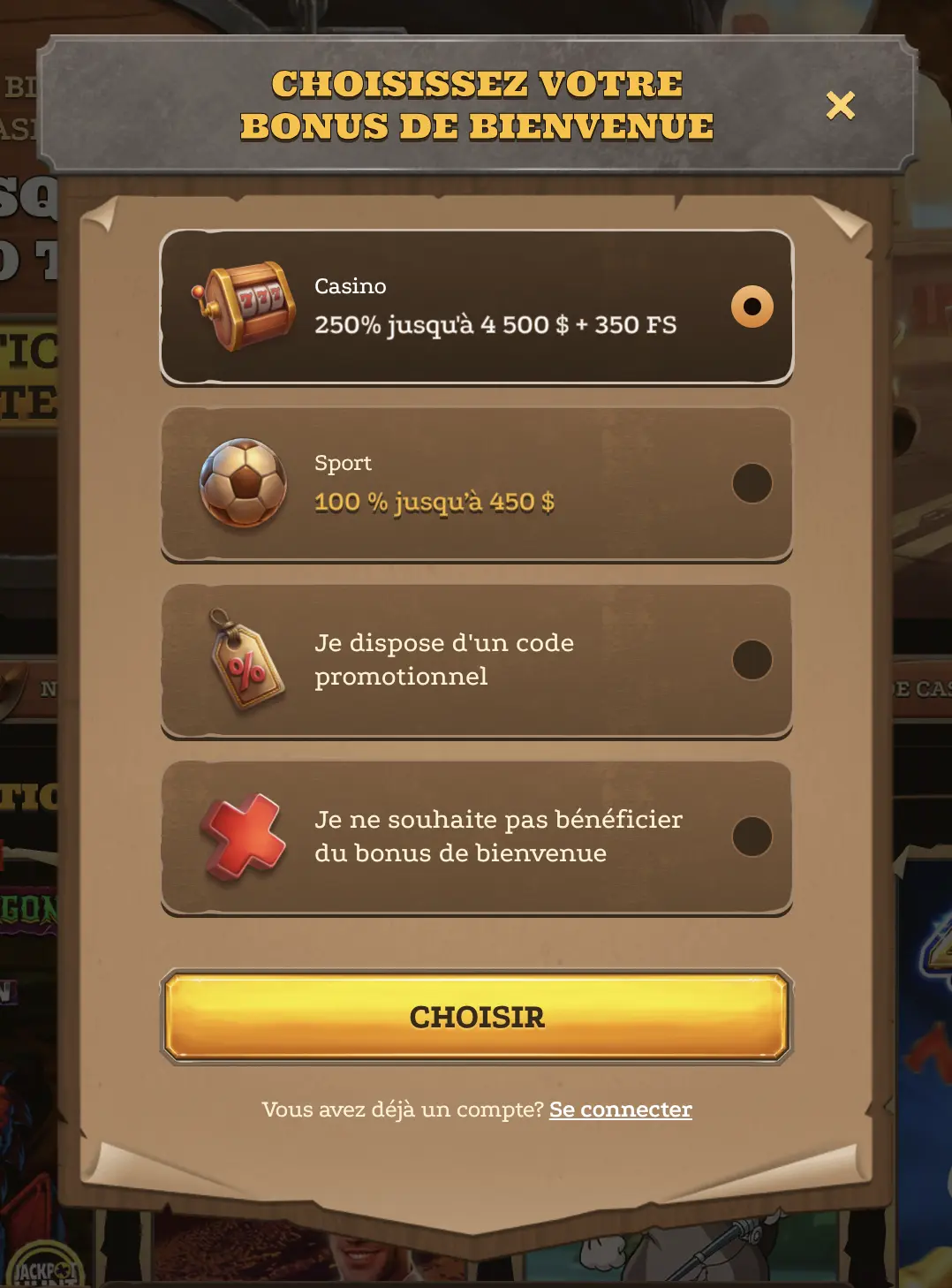 Inscription au Lizaro Casino